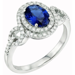 2.75 Carats White Gold Oval Ceylon Sapphire With Round Natural Earth Mined Diamond ( Not Lab Grown ) Ring