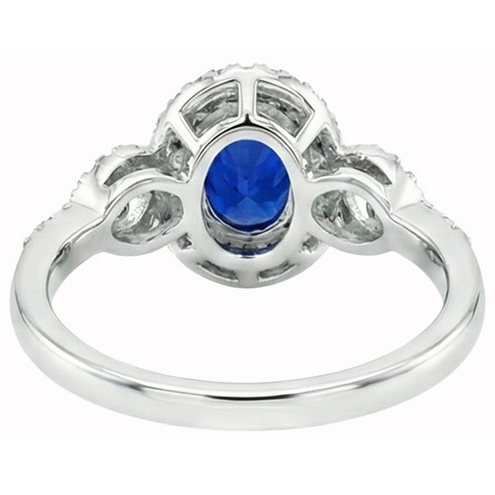 2.75 Carats White Gold Oval Ceylon Sapphire With Round Natural Earth Mined Diamond Ring