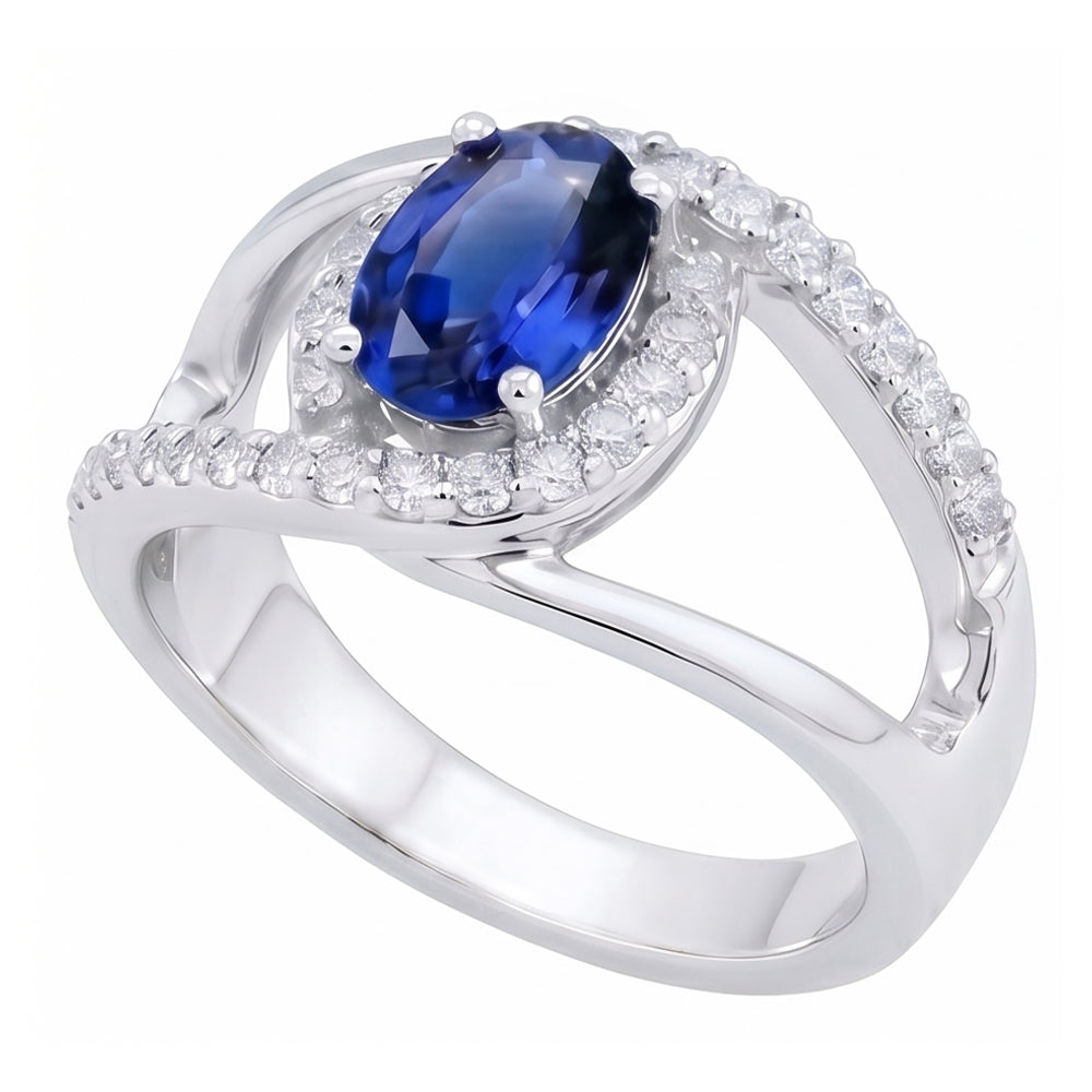 2.75 Ct Oval Ceylon Blue Sapphire And Natural Earth Mined Diamond ( Not Lab Grown )  Ring White Gold 14K