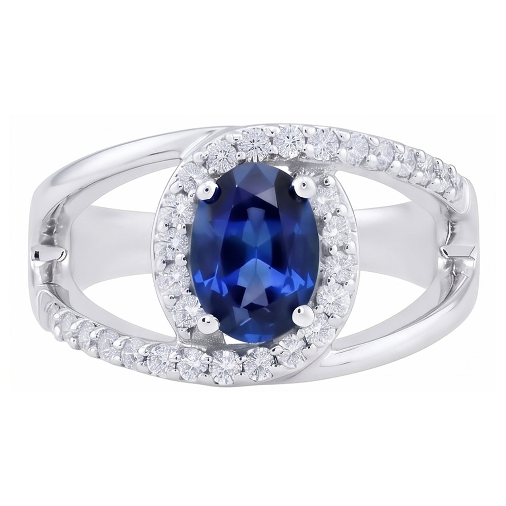 2.75 Ct Oval Ceylon Blue Sapphire And Natural Earth Mined Diamond ( Not Lab Grown )  Ring White Gold 14K