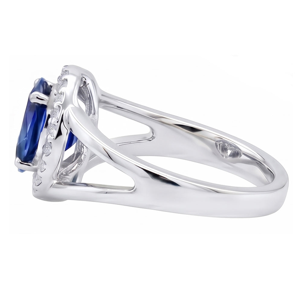 2.75 Ct Oval Ceylon Blue Sapphire And Natural Earth Mined Diamond ( Not Lab Grown )  Ring White Gold 14K
