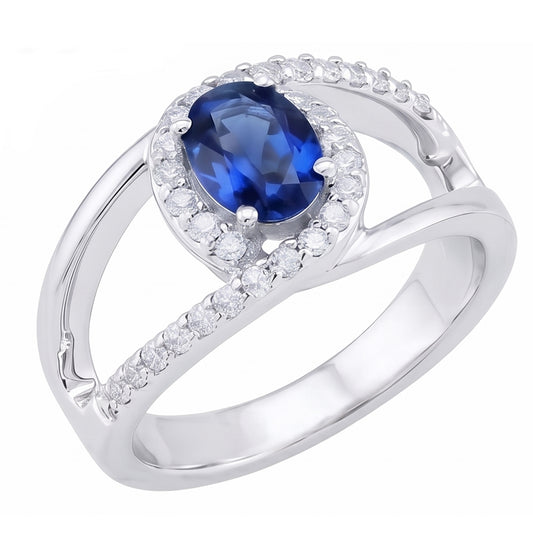 2.75 Ct Oval Ceylon Blue Sapphire And Natural Earth Mined Diamond ( Not Lab Grown )  Ring White Gold 14K
