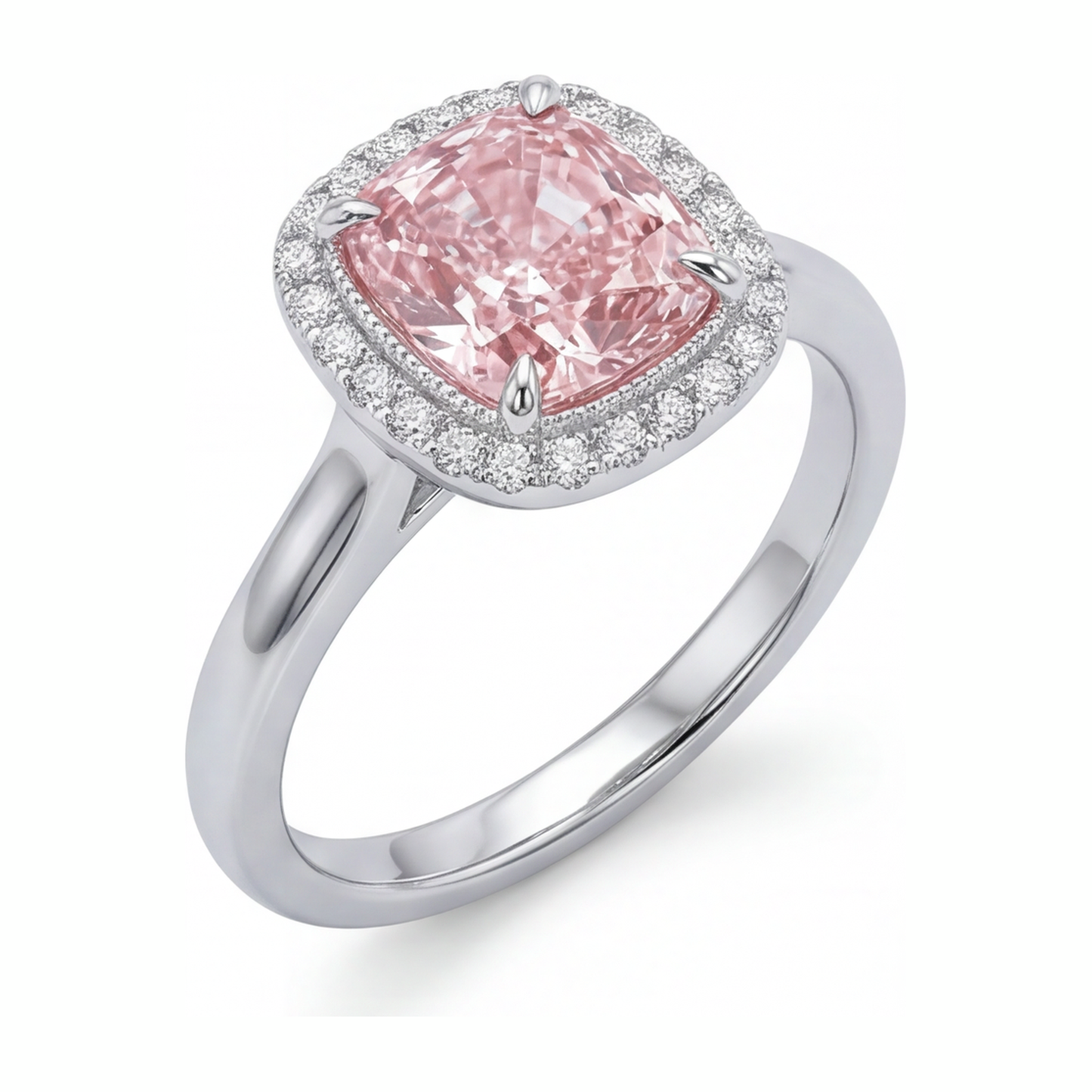 Pink Diamond Ring 2.75 Carat Lab Grown Cushion Halo 14K White Gold