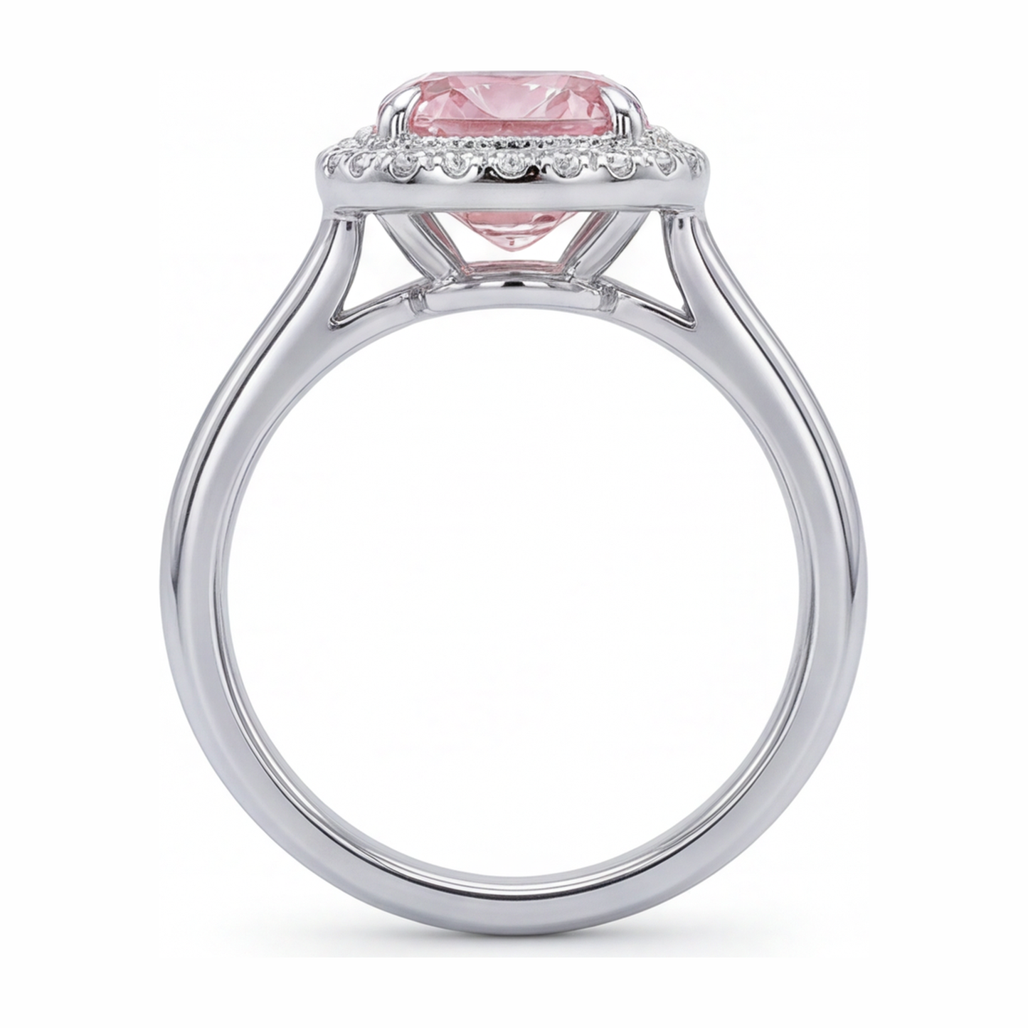 Pink Diamond Ring 2.75 Carat Lab Grown Cushion Halo 14K White Gold