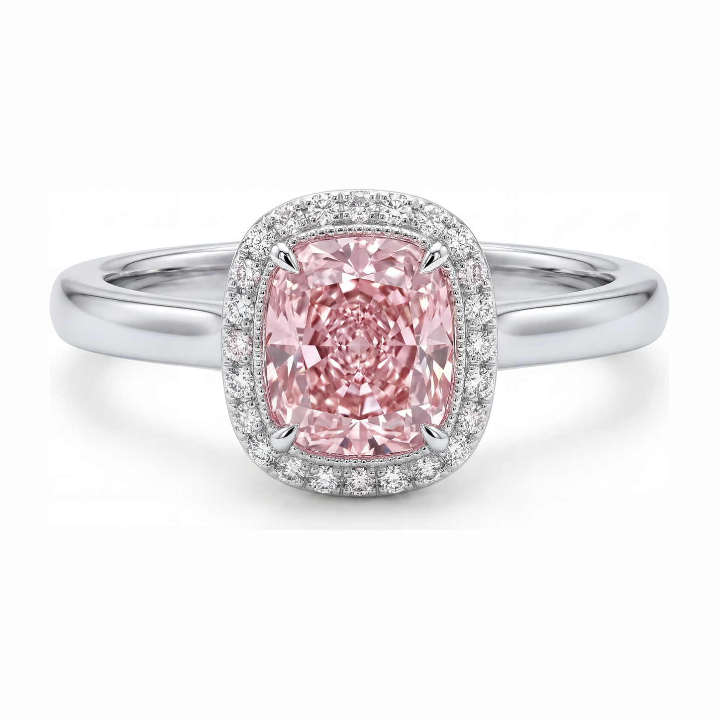 Pink Diamond Ring 2.75 Carat Lab Grown Cushion Halo 14K White Gold