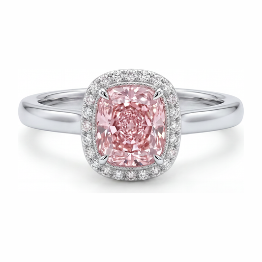 Pink Diamond Ring 2.75 Carat Lab Grown Cushion Halo 14K White Gold