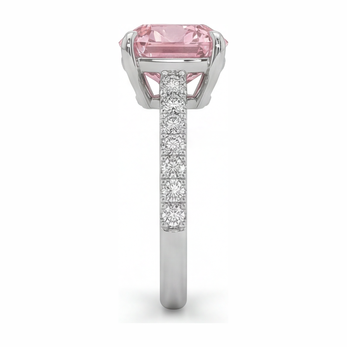 Pink Diamond Ring 2.75 Carat Lab Grown Cushion Pave 14K White Gold