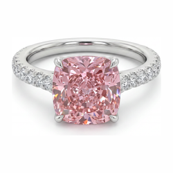 Pink Diamond Ring 2.75 Carat Lab Grown Cushion Pave 14K White Gold