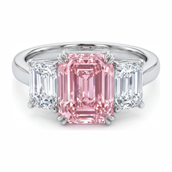 Lab Grown Pink Diamond 2.75 Carat Emerald Three Stone Ring 14K White Gold