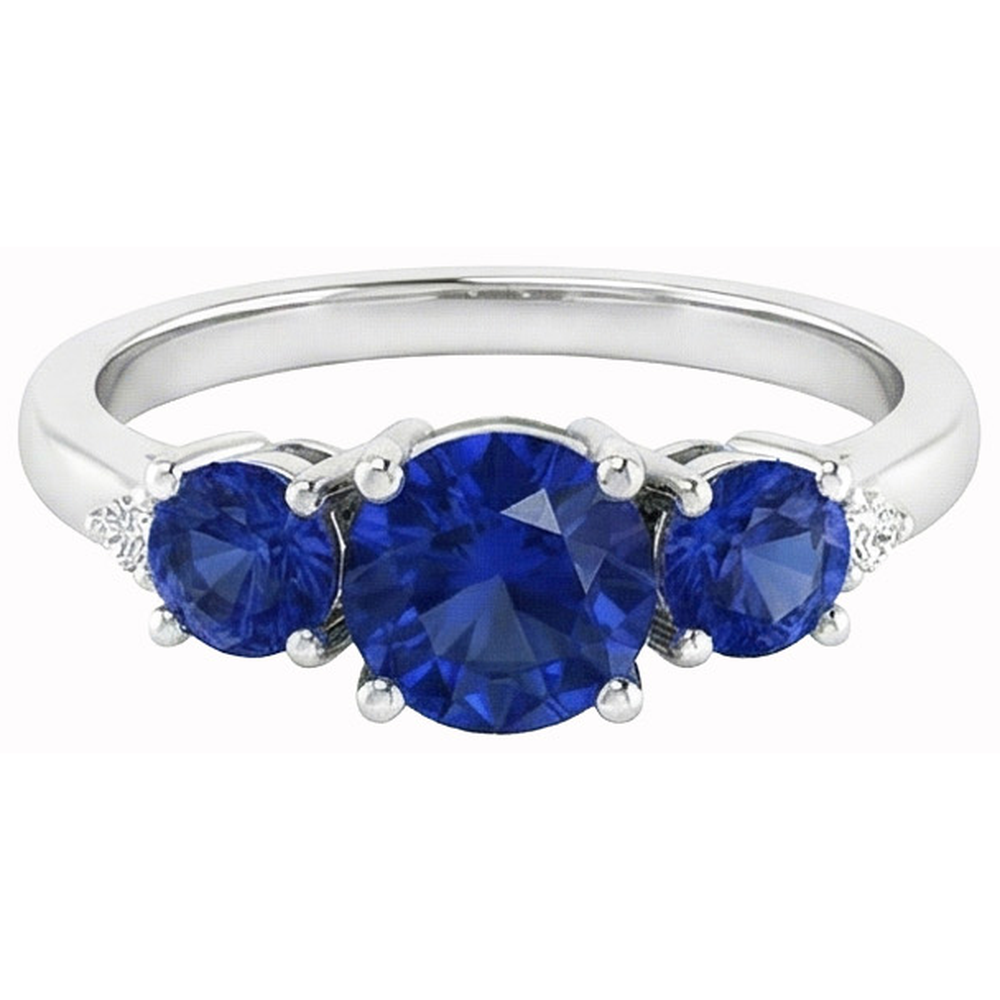 2.76 Ct Ceylon Sapphire Round Natural Earth Mined Diamond ( Not Lab Grown ) Ring White Gold 14K