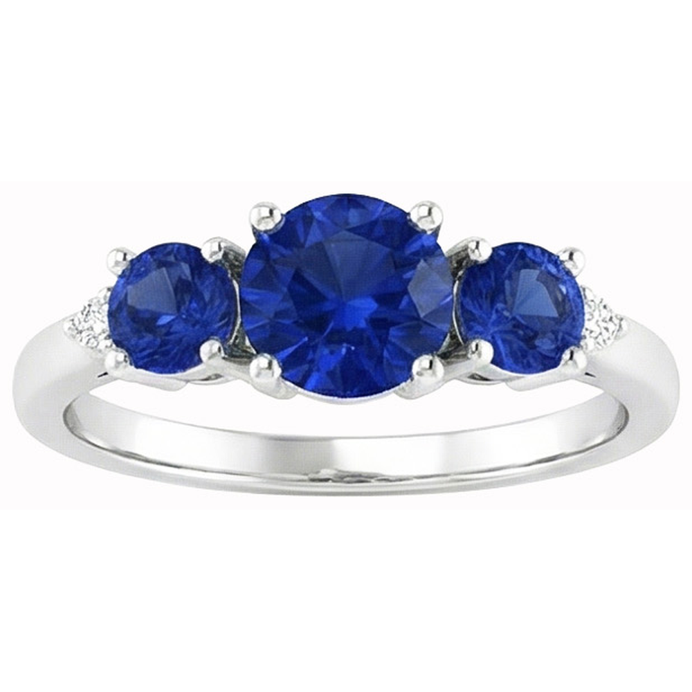 2.76 Ct Ceylon Sapphire Round Natural Earth Mined Diamond ( Not Lab Grown ) Ring White Gold 14K