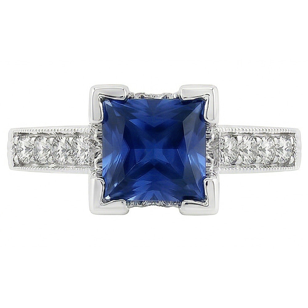 2.80 Ct Ceylon Sapphire And Natural Earth Mined Diamond ( Not Lab Grown ) Ring 14K White Gold