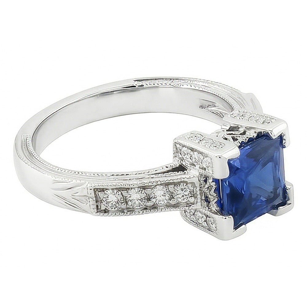 2.80 Ct Ceylon Sapphire And Natural Earth Mined Diamond ( Not Lab Grown ) Ring 14K White Gold