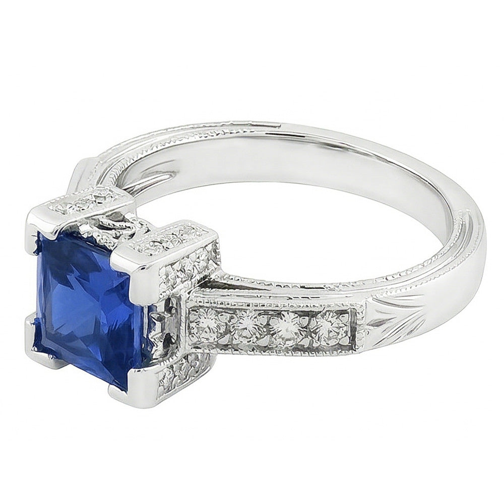 2.80 Ct Ceylon Sapphire And Natural Earth Mined Diamond ( Not Lab Grown ) Ring 14K White Gold