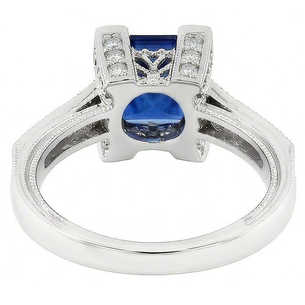2.80 Ct Ceylon Sapphire And Natural Earth Mined Diamond ( Not Lab Grown ) Ring 14K White Gold
