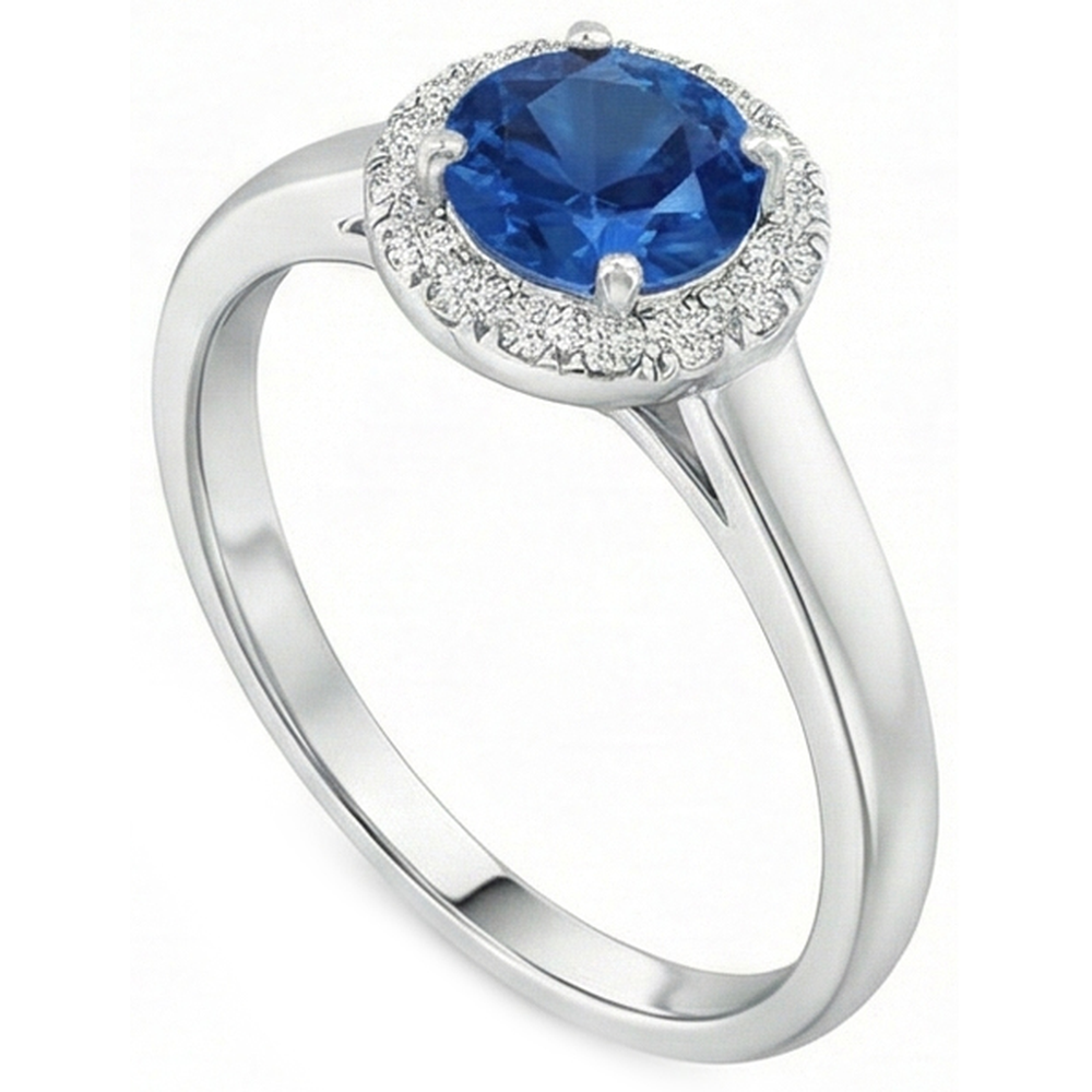 2.80 Ct Solitaire With Accents Ceylon Sapphire Natural Earth Mined Diamond ( Not Lab Grown ) s Ring WG 14K