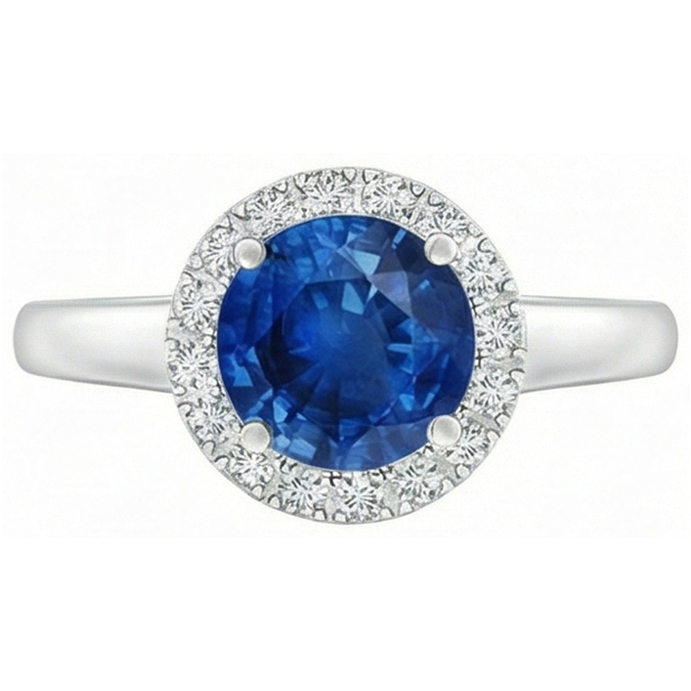 2.80 Ct Solitaire With Accents Ceylon Sapphire Natural Earth Mined Diamond ( Not Lab Grown ) s Ring WG 14K