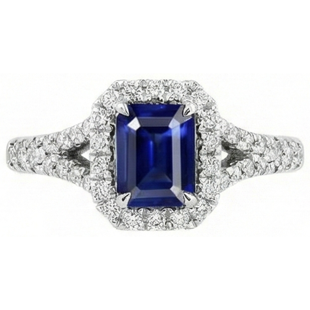 2.85 Carats Blue Sapphire And Natural Earth Mined Diamond ( Not Lab Grown ) s Ring Prong Set 14K White Gold