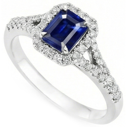 2.85 Carats Blue Sapphire And Natural Earth Mined Diamond ( Not Lab Grown ) s Ring Prong Set 14K White Gold
