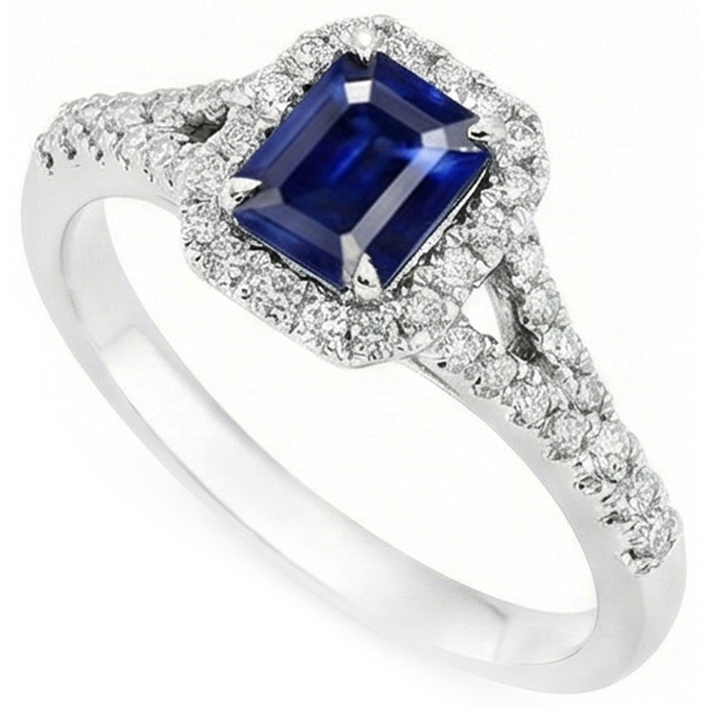 2.85 Carats Blue Sapphire And Natural Earth Mined Diamond ( Not Lab Grown ) s Ring Prong Set 14K White Gold