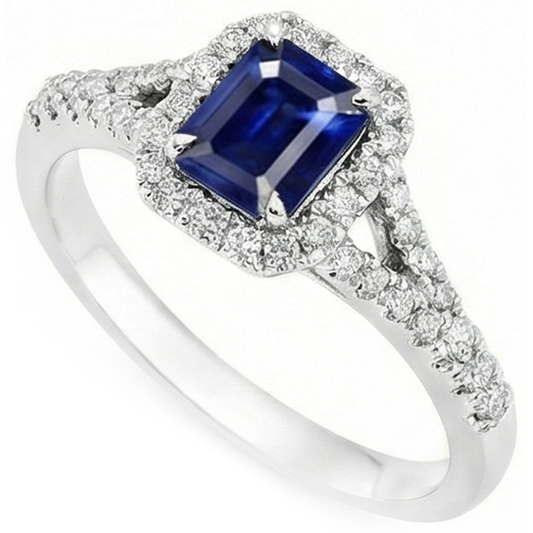 2.85 Carats Blue Sapphire And Natural Earth Mined Diamond ( Not Lab Grown ) s Ring Prong Set 14K White Gold