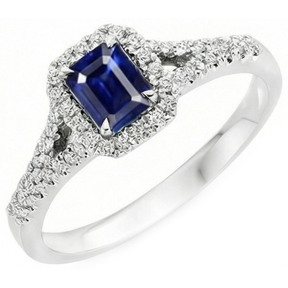 2.85 Carats Blue Sapphire And Natural Earth Mined Diamond ( Not Lab Grown ) s Ring Prong Set 14K White Gold