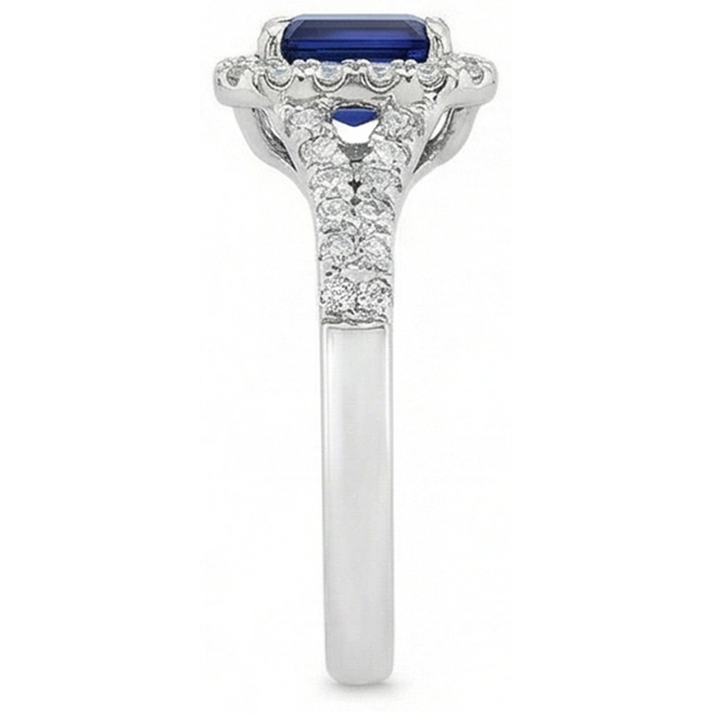 2.85 Carats Blue Sapphire And Natural Earth Mined Diamond ( Not Lab Grown ) s Ring Prong Set 14K White Gold