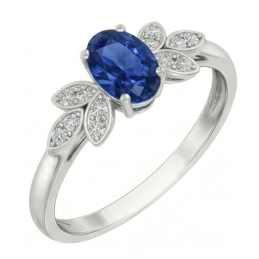 2.85 Carats Ceylon Blue Sapphire And Natural Earth Mined Diamond ( Not Lab Grown ) s Ring White Gold 14K