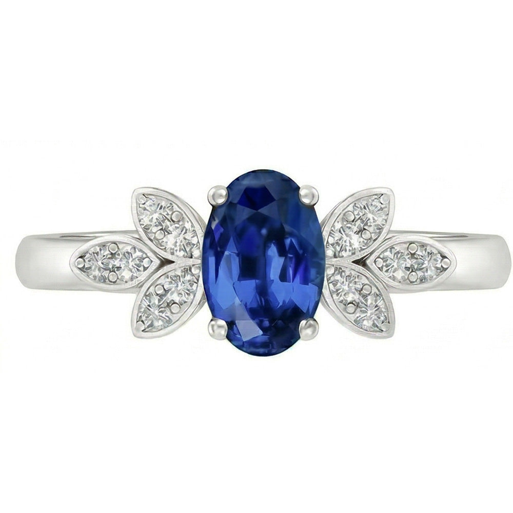 2.85 Carats Ceylon Blue Sapphire And Natural Earth Mined Diamond ( Not Lab Grown ) s Ring White Gold 14K
