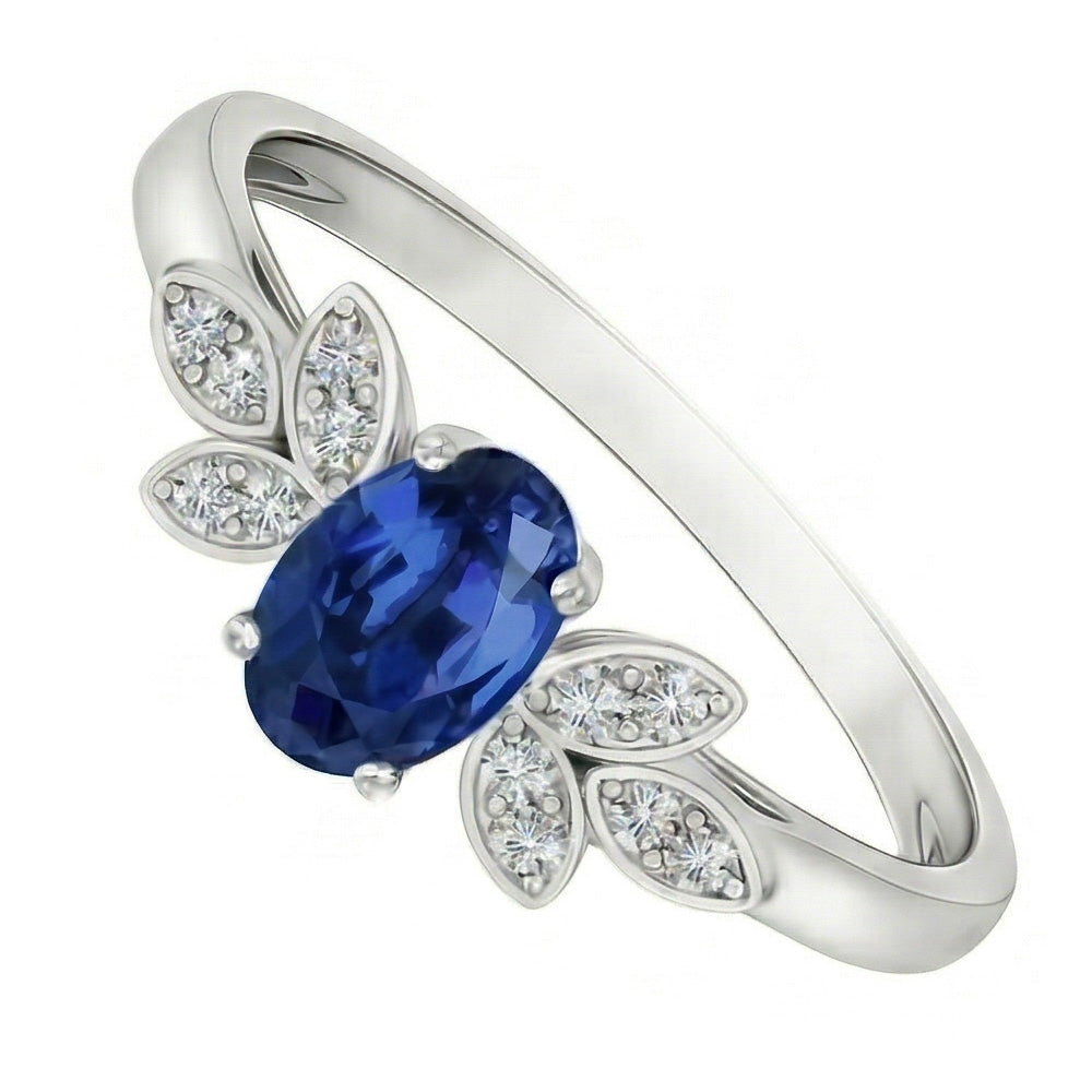 2.85 Carats Ceylon Blue Sapphire And Natural Earth Mined Diamond ( Not Lab Grown ) s Ring White Gold 14K