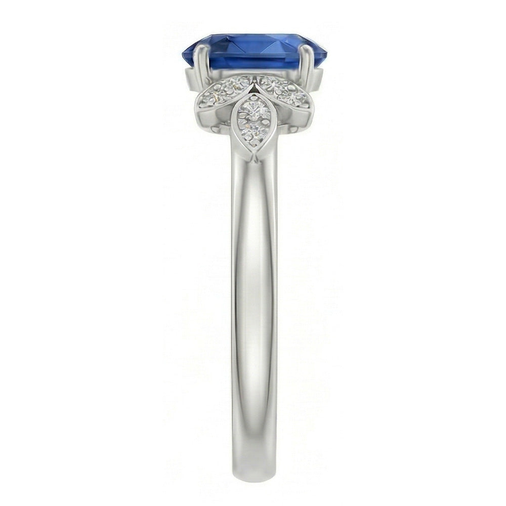 2.85 Carats Ceylon Blue Sapphire And Natural Earth Mined Diamond ( Not Lab Grown ) s Ring White Gold 14K