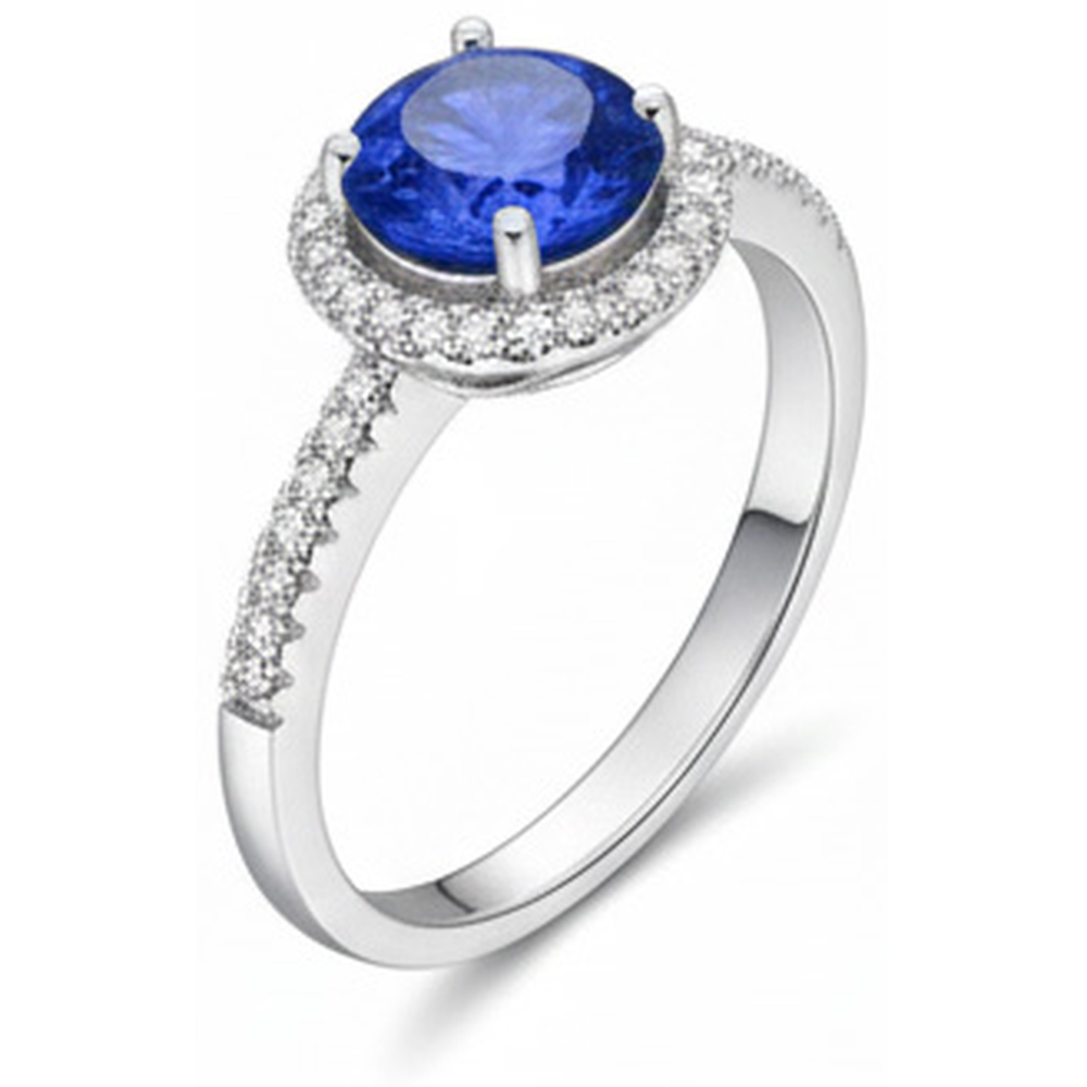 natural round sapphire 2.85ct ring top view