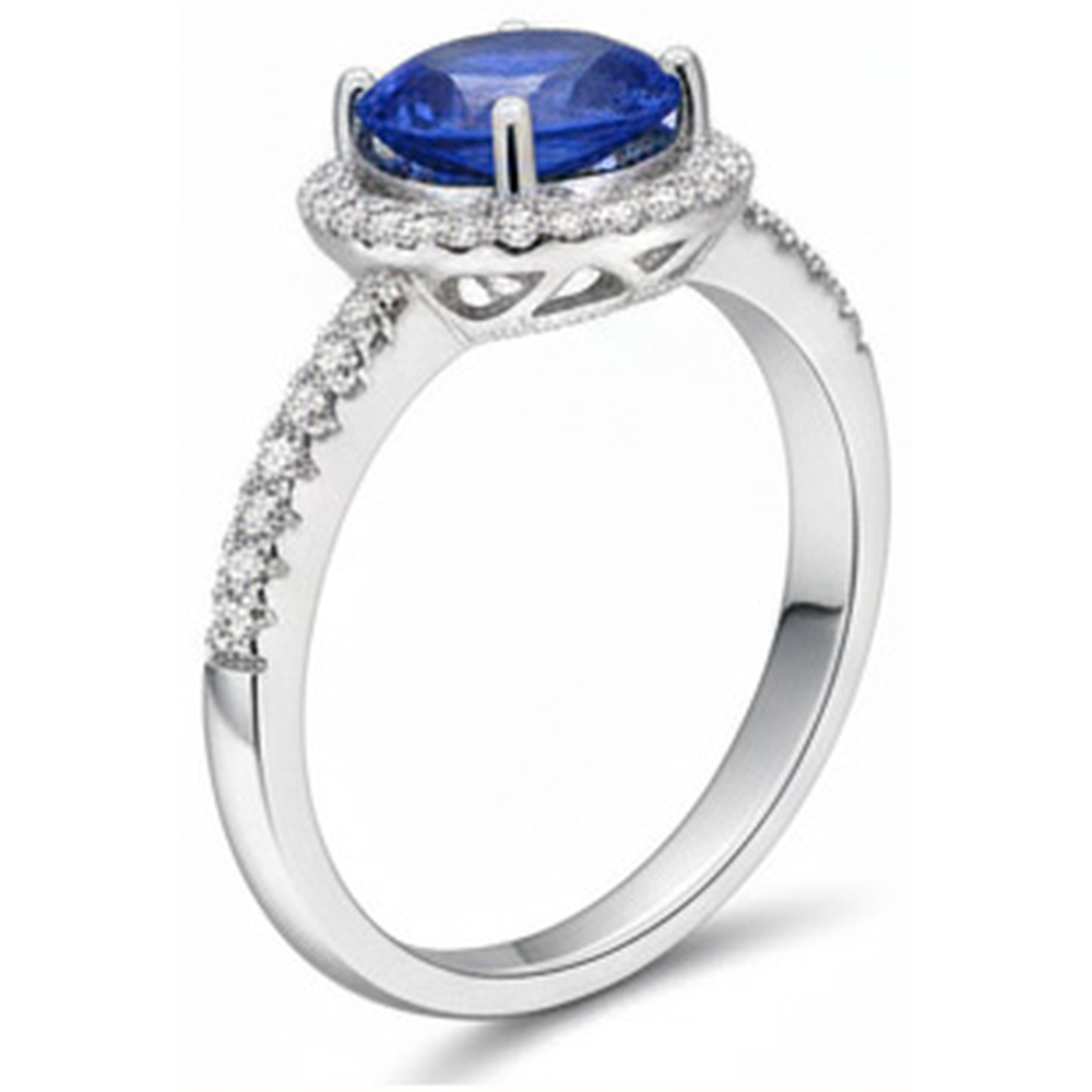 natural round sapphire 2.85ct ring on white background