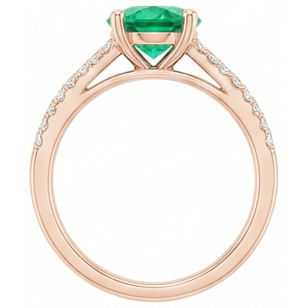 2.85 Ct Round Cut Green Emerald With Natural Earth Mined Diamond ( Not Lab Grown ) 14K Rose Gold
