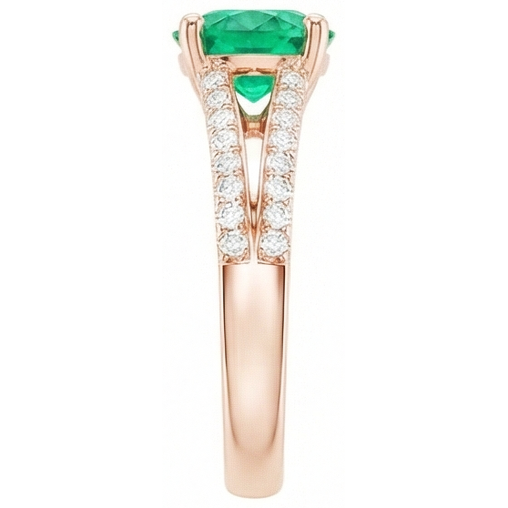 2.85 Ct Round Cut Green Emerald With Natural Earth Mined Diamond ( Not Lab Grown ) 14K Rose Gold