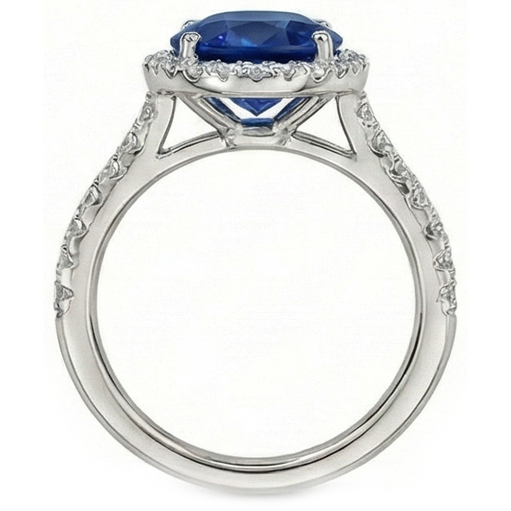 natural round sapphire 2.90ct ring on white background