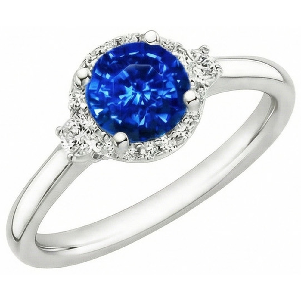 2.90 Ct Solitaire With Accents Ceylon Blue Sapphire Natural Earth Mined Diamond ( Not Lab Grown ) s Ring