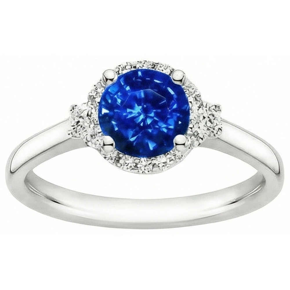 2.90 Ct Solitaire With Accents Ceylon Blue Sapphire Natural Earth Mined Diamond ( Not Lab Grown ) s Ring