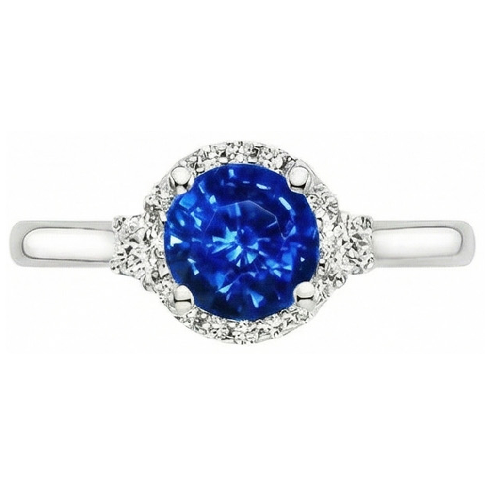 2.90 Ct Solitaire With Accents Ceylon Blue Sapphire Natural Earth Mined Diamond ( Not Lab Grown ) s Ring