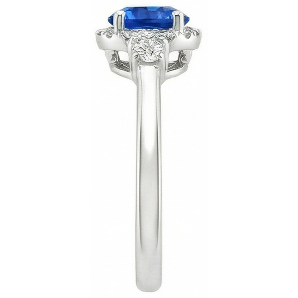 2.90 Ct Solitaire With Accents Ceylon Blue Sapphire Natural Earth Mined Diamond ( Not Lab Grown ) s Ring