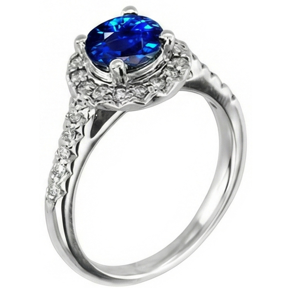 2.90 Ct Sri Lanka Blue Sapphire With Natural Earth Mined Diamond ( Not Lab Grown )  Ring White Gold 14K