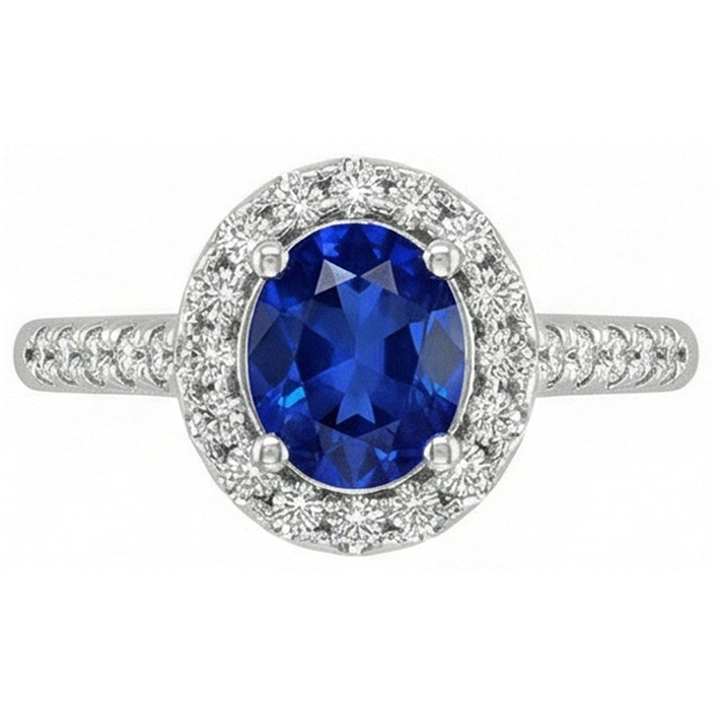 2.90 Ct Sri Lanka Blue Sapphire With Natural Earth Mined Diamond ( Not Lab Grown )  Ring White Gold 14K