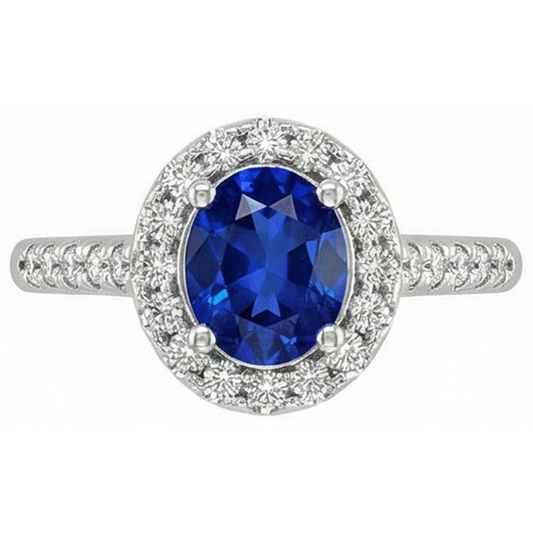 2.90 Ct Sri Lanka Blue Sapphire With Natural Earth Mined Diamond ( Not Lab Grown )  Ring White Gold 14K