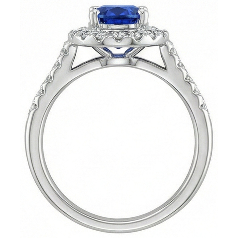 2.90 Ct Sri Lanka Blue Sapphire With Natural Earth Mined Diamond ( Not Lab Grown )  Ring White Gold 14K