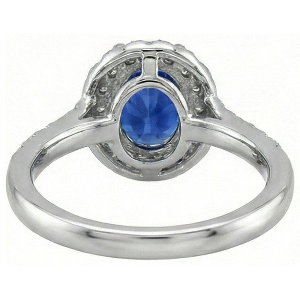 2.90 Ct Sri Lanka Blue Sapphire With Natural Earth Mined Diamond ( Not Lab Grown )  Ring White Gold 14K