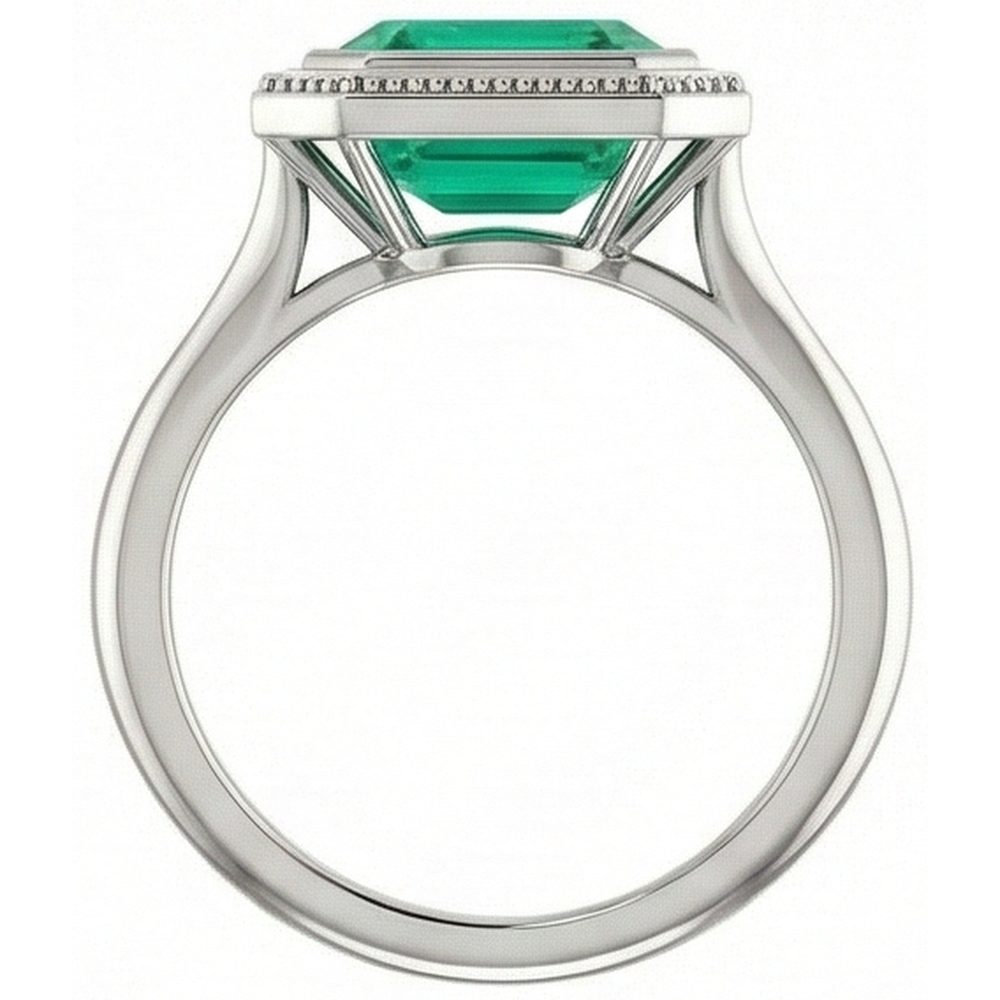 Precious Stone Ring 14K Two Tone Gold with Colombian Emerald – top view