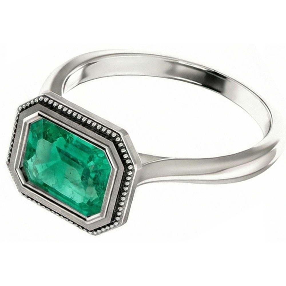 Natural Colombian Emerald Precious Stone Ring 2 ct 14K Two Tone Gold – angle view