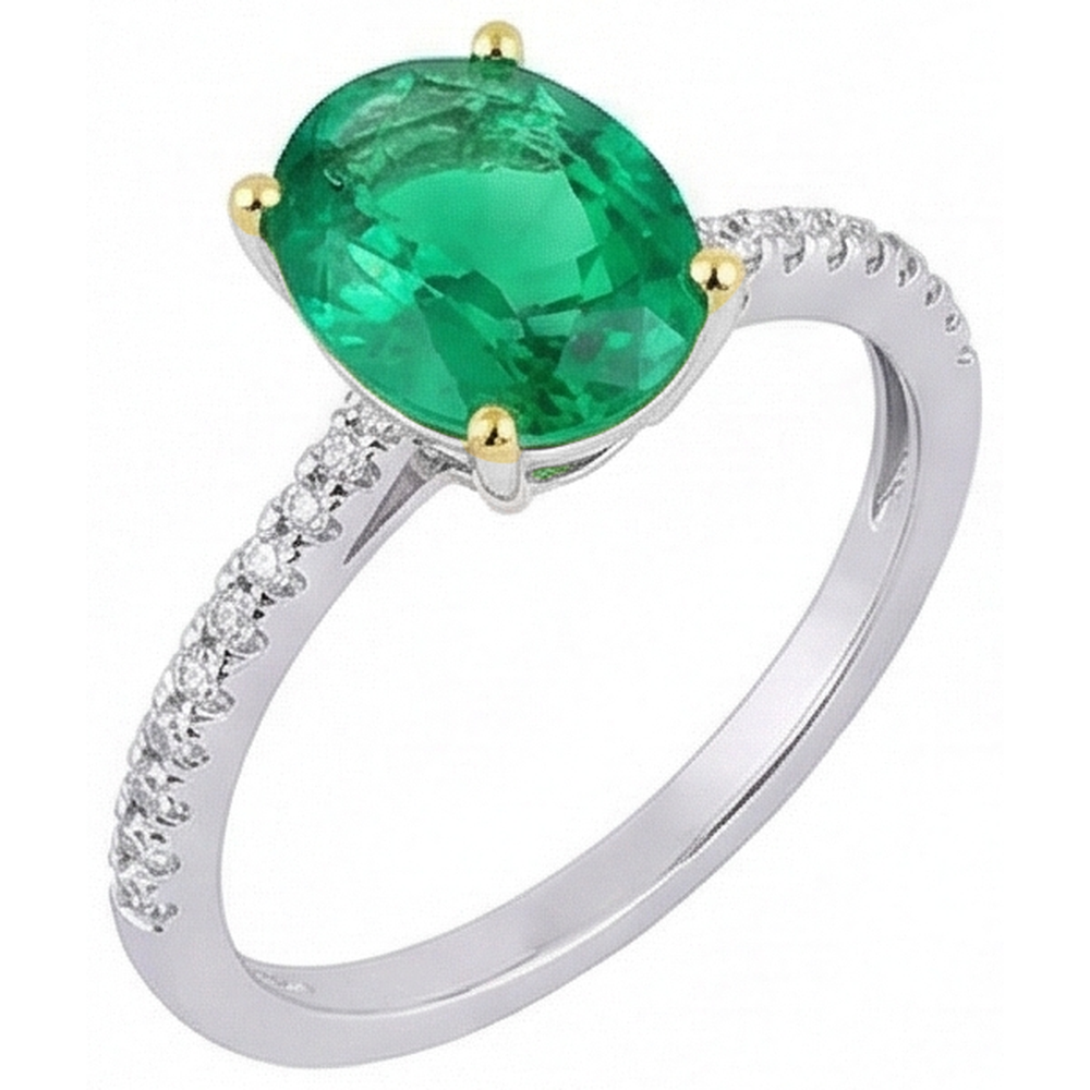 Emerald Gemstone Ring 2-ct 14K Two Tone Gold – side view