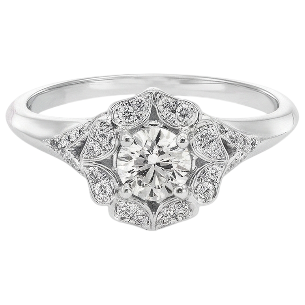 2 Carats Antique Style Round Natural Earth Mined Diamond ( Not Lab Grown )  Engagement Ring White Gold 14K