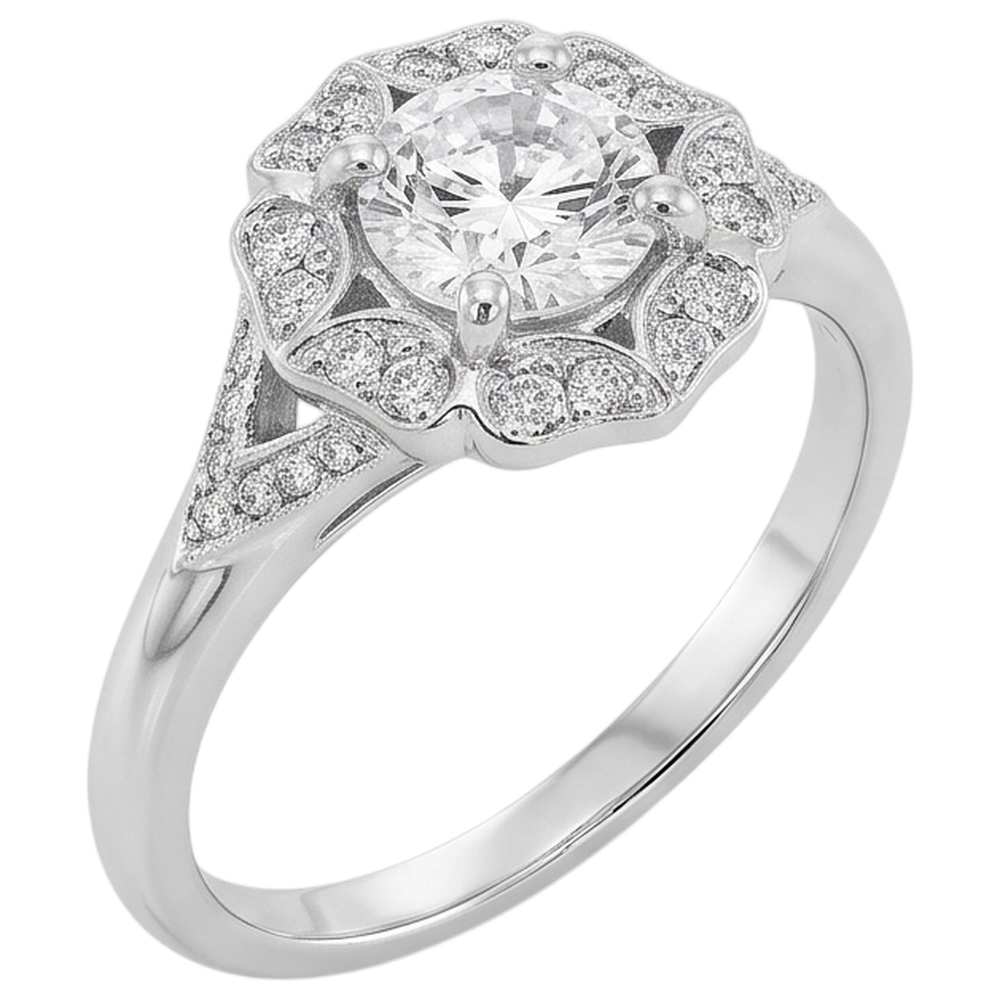 2 Carats Antique Style Round Natural Earth Mined Diamond ( Not Lab Grown )  Engagement Ring White Gold 14K